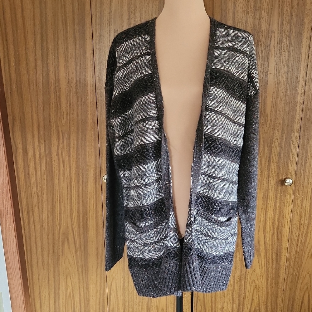 Ruff Hewn Black and Gray Striped Cardigan